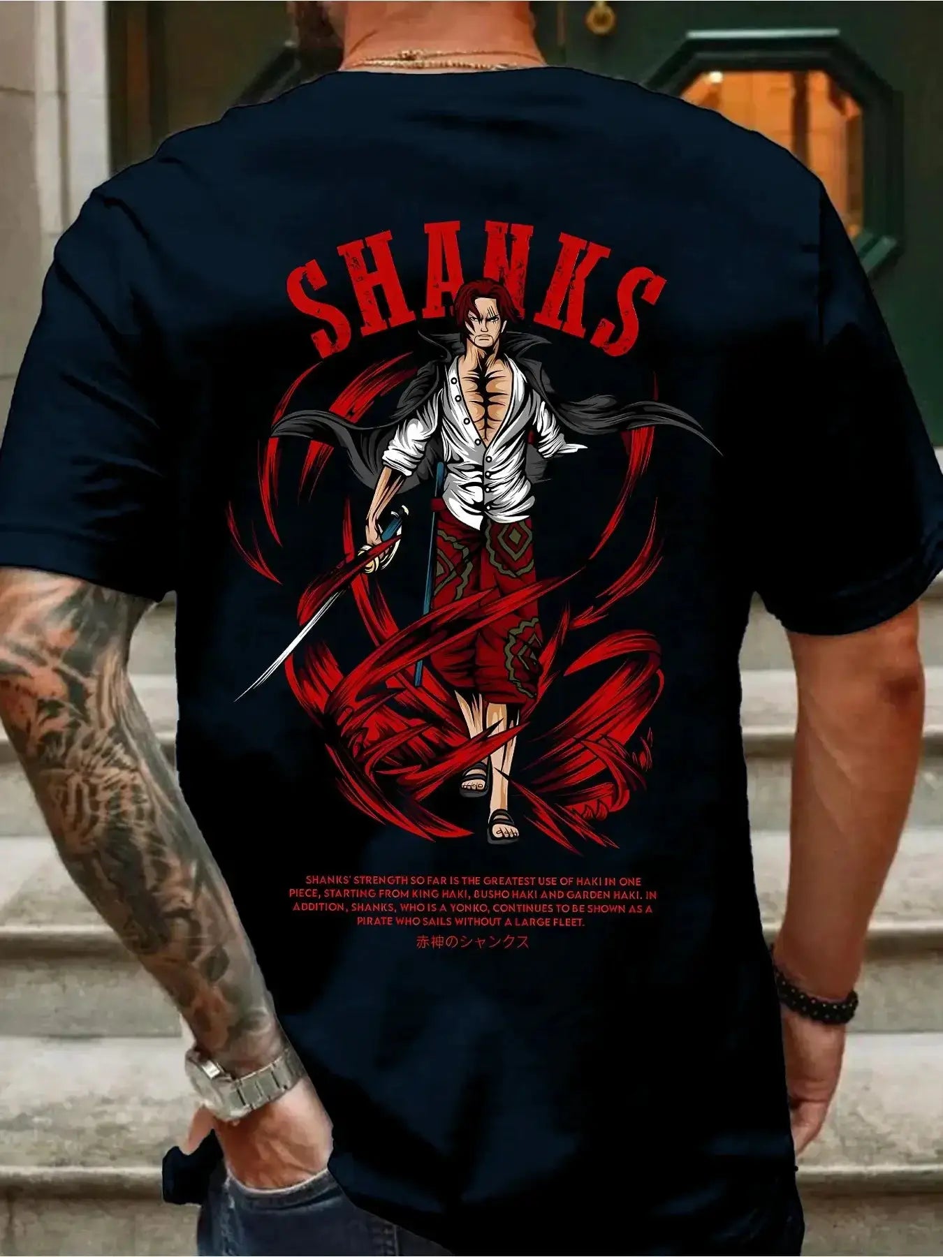 Infinite Visibility One Piece Shanks summer T-shirt with retro oversized cotton design, featuring vibrant colors and bold graphic print.