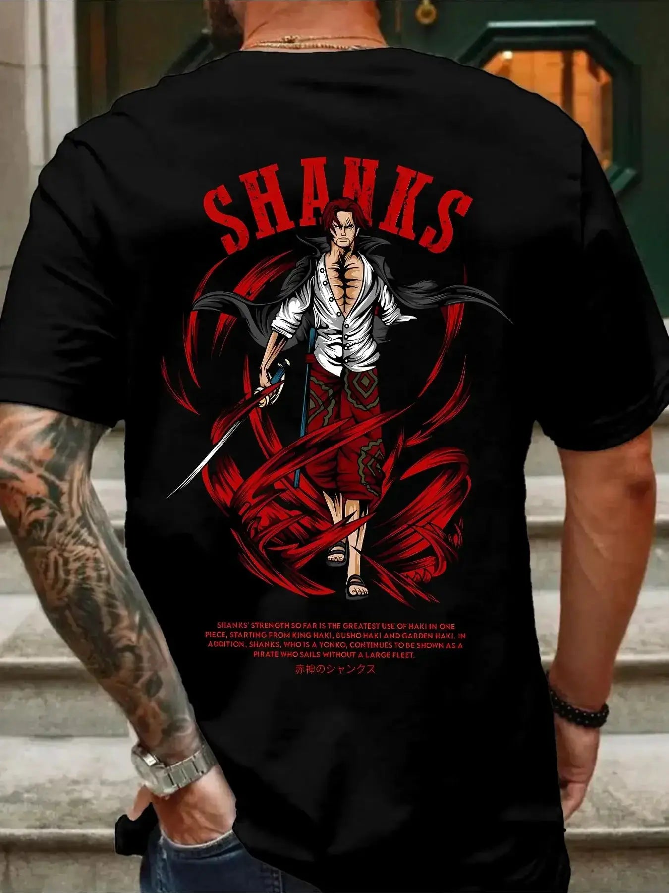 Infinite Visibility One Piece Shanks summer T-shirt, oversized cotton, retro style with bold graphic design on front.