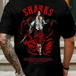 Infinite Visibility One Piece Shanks summer T-shirt, oversized cotton shirt with retro design, casual fit, vibrant colors, front graphic.