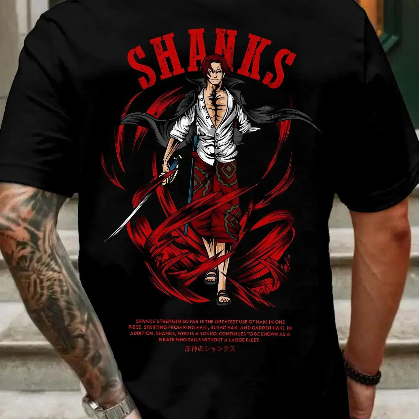 Infinite Visibility One Piece Shanks summer T-shirt, oversized cotton shirt with retro design, casual fit, vibrant colors, front graphic.