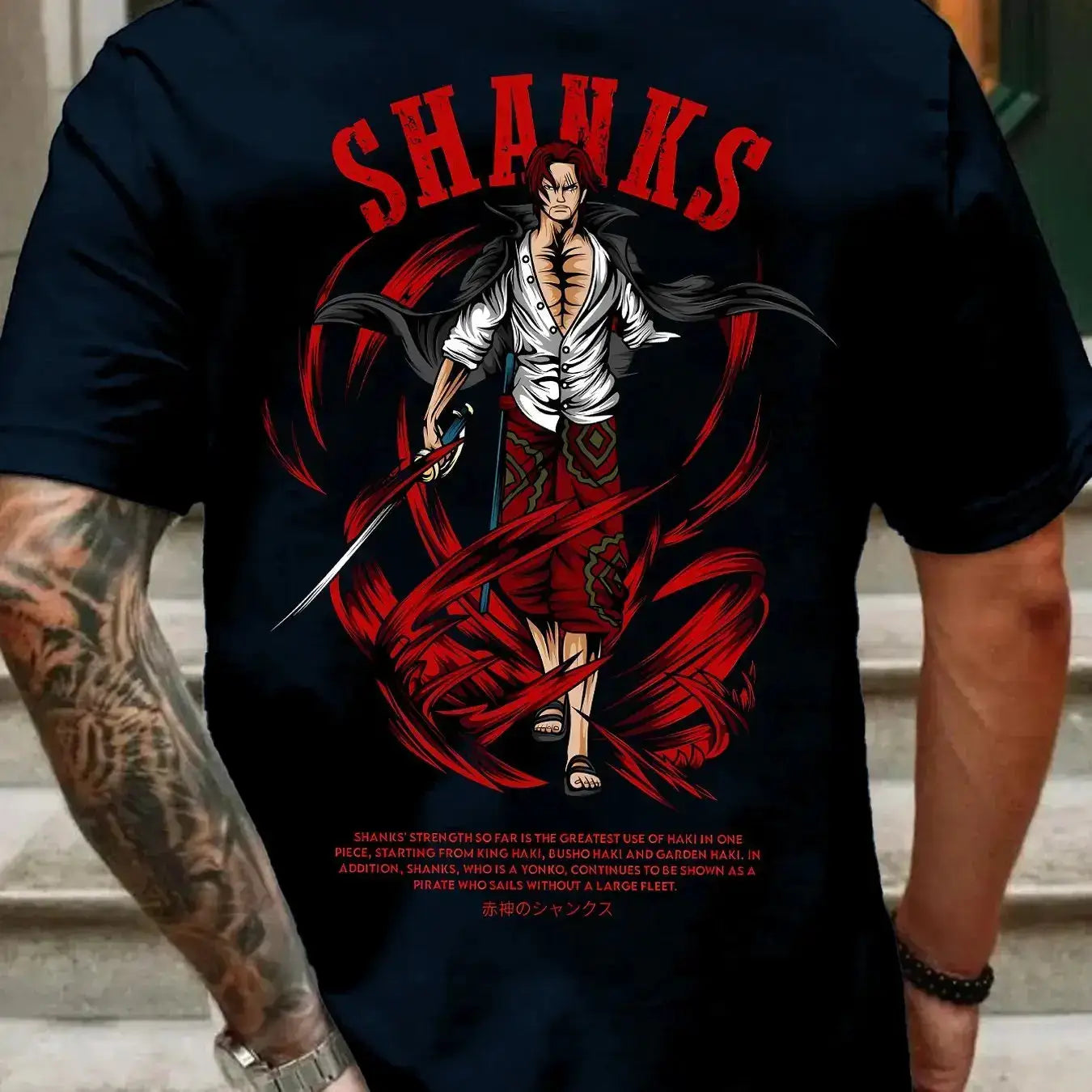 Infinite Visibility One Piece Shanks summer T-shirt, retro oversized cotton casual wear with vibrant design, perfect for fans.