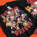 Black Katsuki Bakugo T-Shirt from Infinite Visibility featuring manga-inspired hero design, ideal for My Hero Academia anime fans.