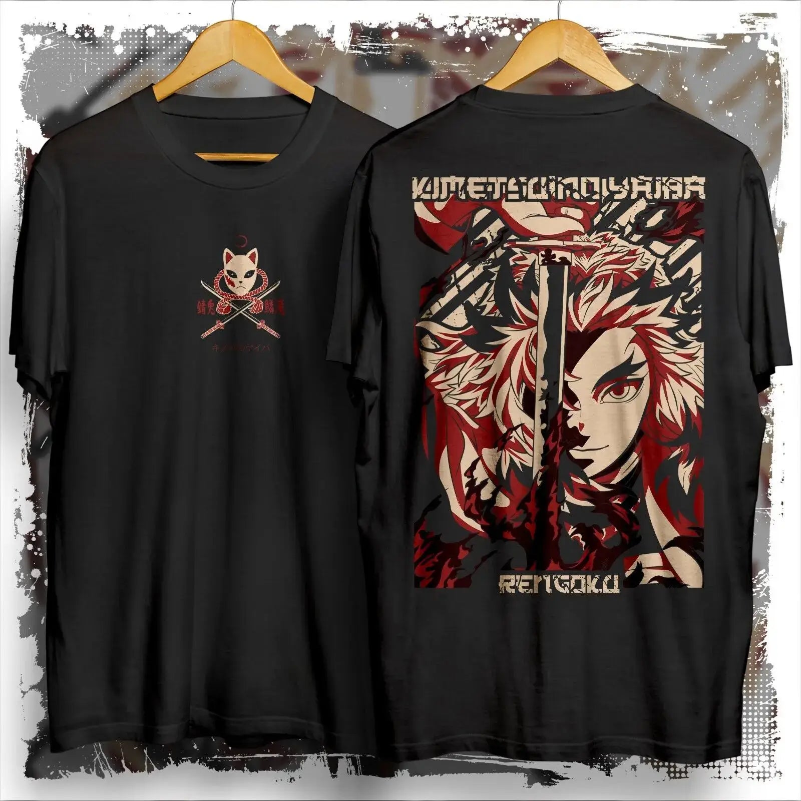 Rengoku Flame Hashira graphic T-shirt from Demon Slayer featuring fiery design and character artwork, by Infinite Visibility.