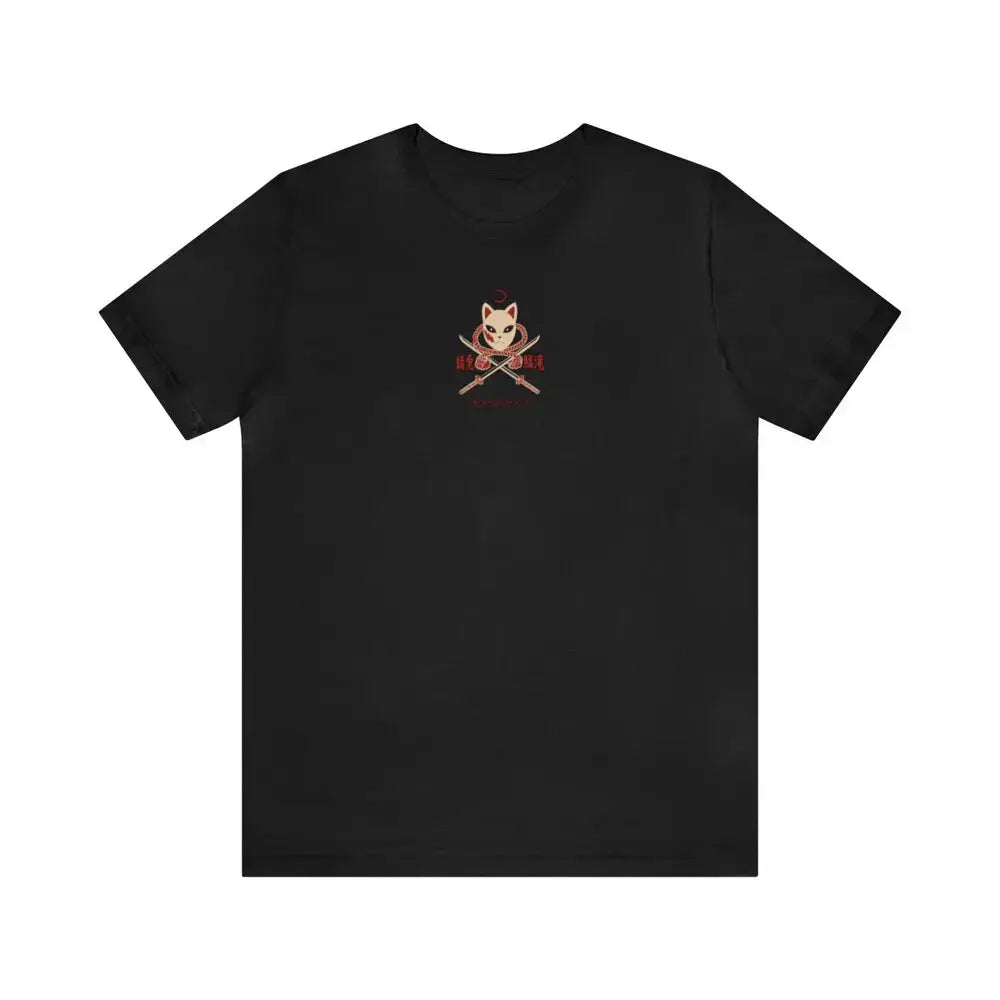 Black Demon Slayer T-shirt featuring Rengoku Flame Hashira graphic from Infinite Visibility, with vibrant flame design and character illustration.