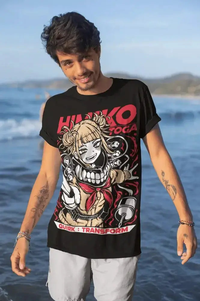 Kawaii Himiko Toga T-Shirt featuring anime villain design from My Hero Academia, in a stylish and colorful graphic style.