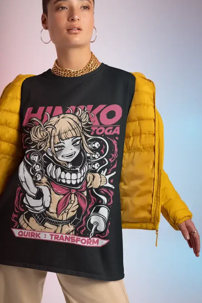 Kawaii Himiko Toga T-Shirt featuring anime villain design from My Hero Academia, in a casual fit by Infinite Visibility.