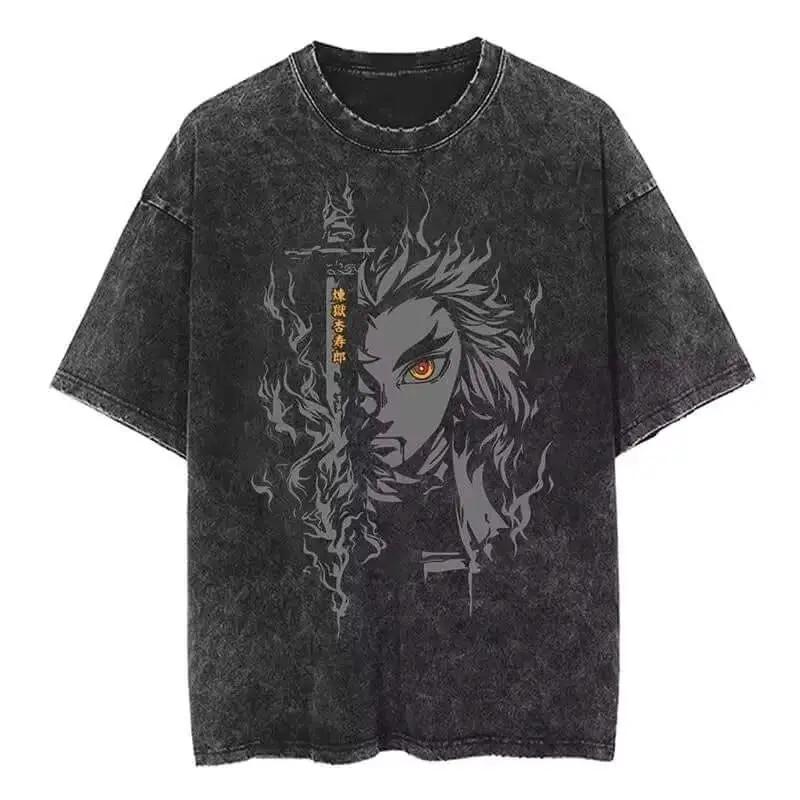 Vintage Rengoku Kyojuro Demon Slayer T-Shirt by Infinite Visibility, featuring detailed Demon Slayer character artwork.