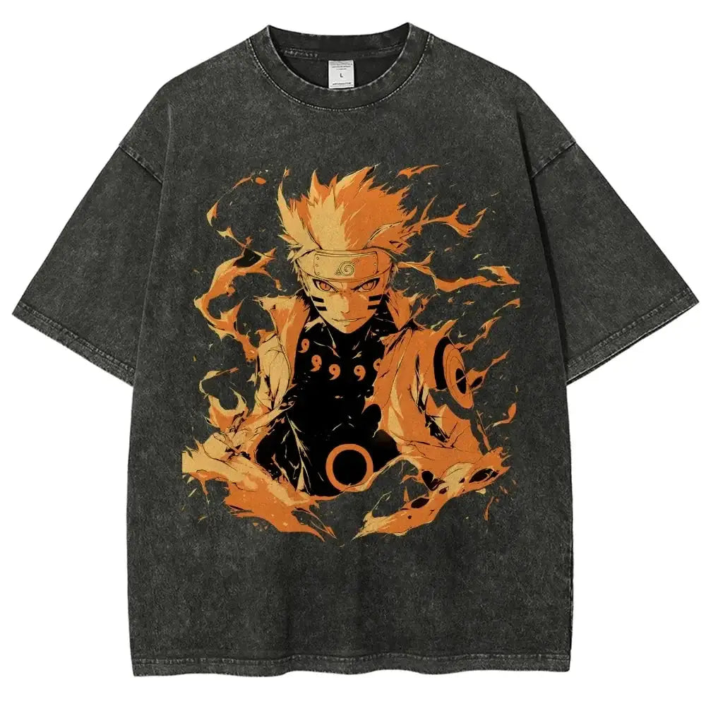 Naruto Washed T-Shirt by Infinite Visibility featuring a retro Japanese-inspired design on a soft cotton tee.