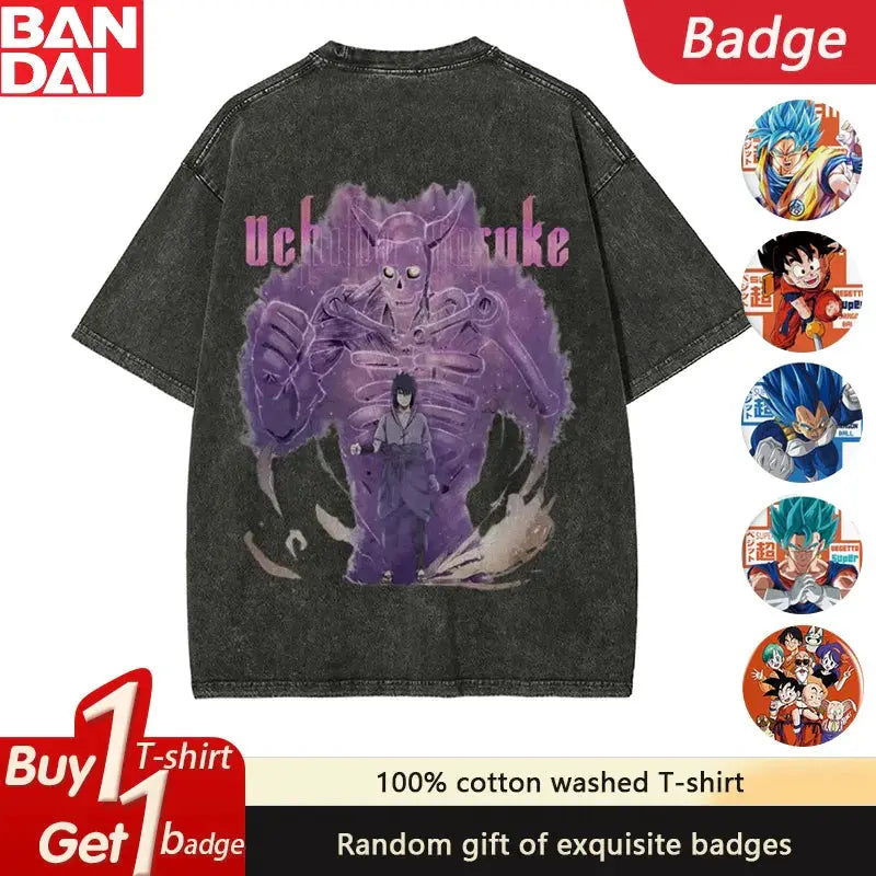 Naruto Washed T-Shirt by Infinite Visibility featuring retro Japanese cotton fabric and Naruto-themed graphic design.