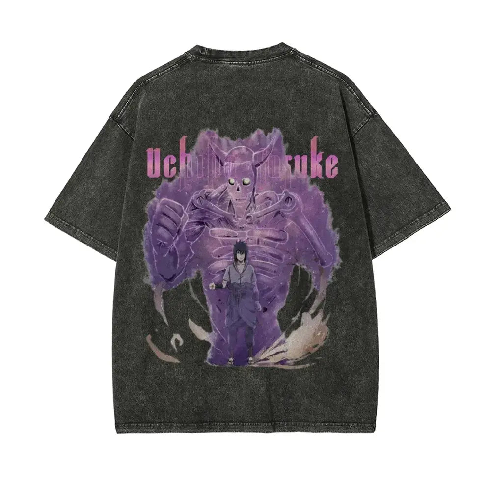 Naruto Washed T-Shirt by Infinite Visibility featuring retro Japanese design on a soft cotton tee, front view.
