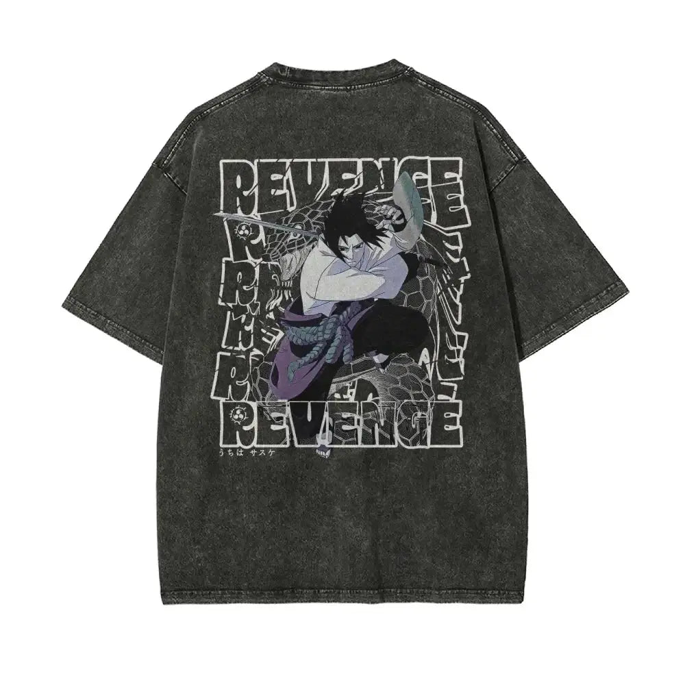 Naruto Washed T-Shirt by Infinite Visibility featuring retro Japanese design, made from soft cotton, displayed flat on a white background.