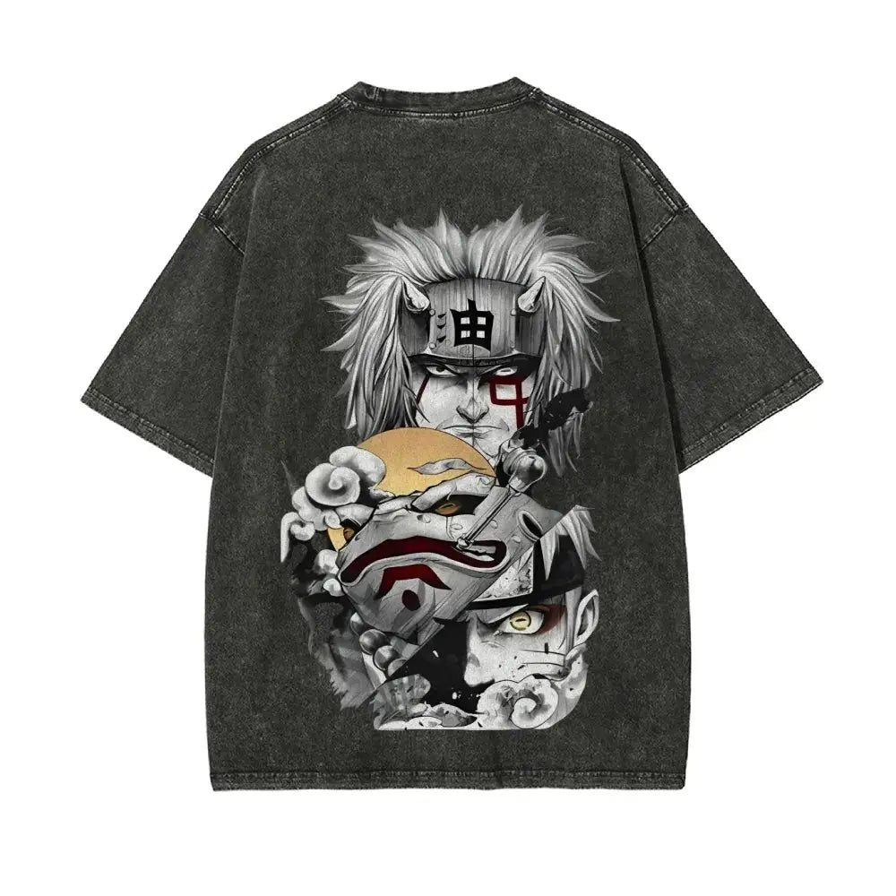 Naruto Washed T-Shirt by Infinite Visibility featuring a retro Japanese design on a cotton tee, front view showing vibrant print.