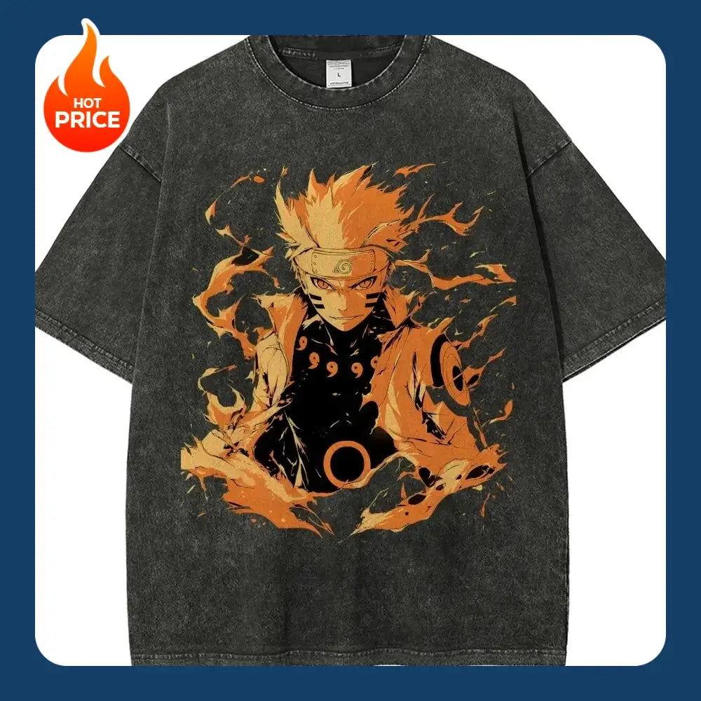 Naruto Washed T-Shirt by Infinite Visibility featuring retro Japanese design, made from soft cotton fabric, casual fit.