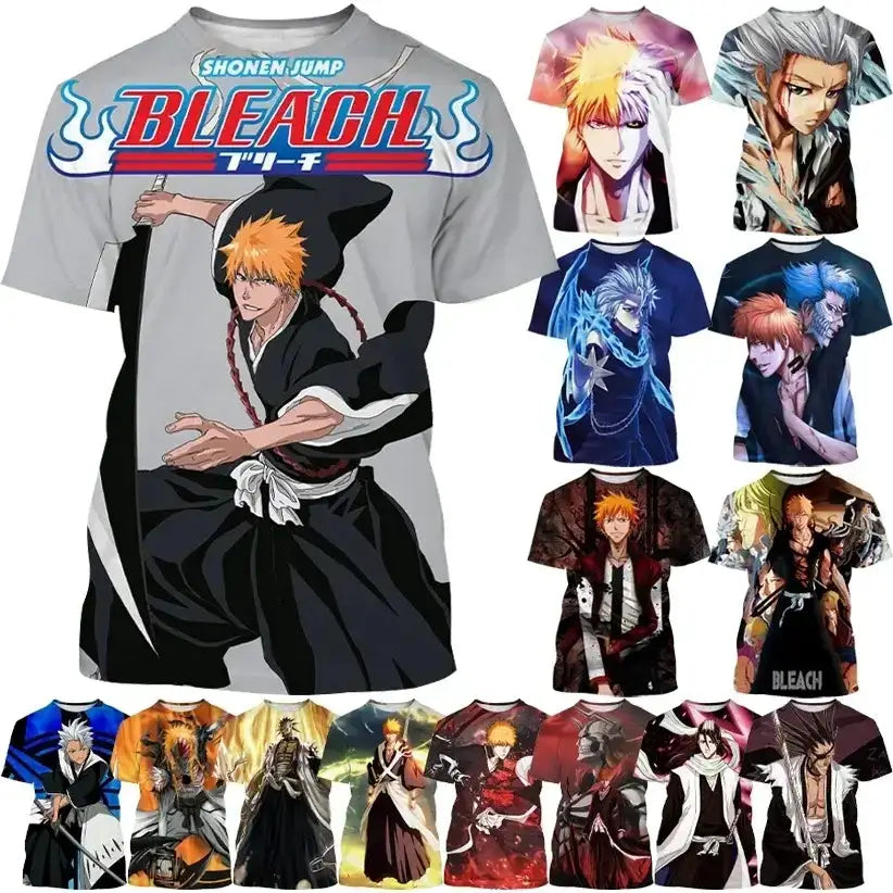 Ichigo Kurosaki 3D Bleach anime T-shirt by Infinite Visibility, featuring vibrant character design, ideal for summer anime fans.