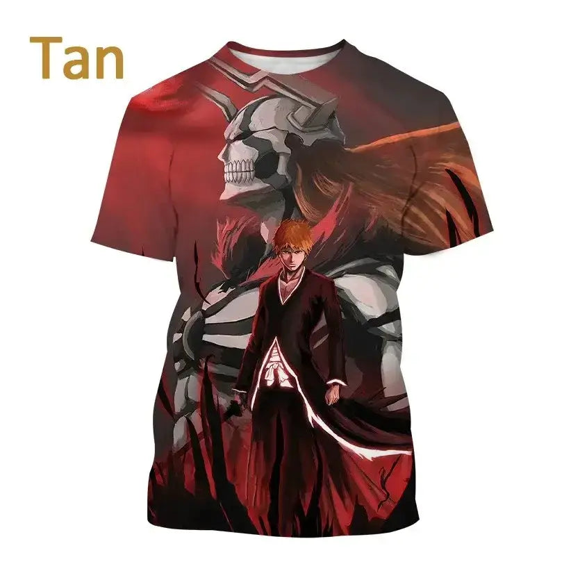 Black Ichigo Kurosaki T-shirt featuring 3D Bleach anime design, casual summer top by Infinite Visibility.