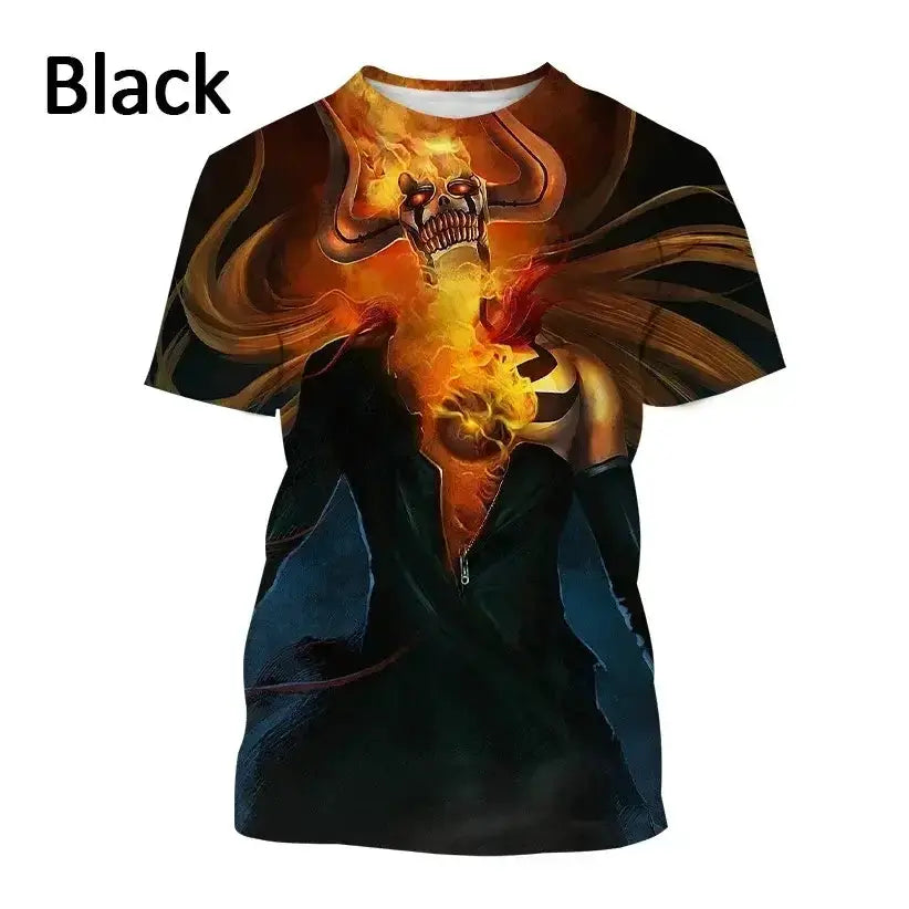 White Ichigo Kurosaki T-shirt from Infinite Visibility featuring a 3D Bleach anime design, perfect for summer casual wear.