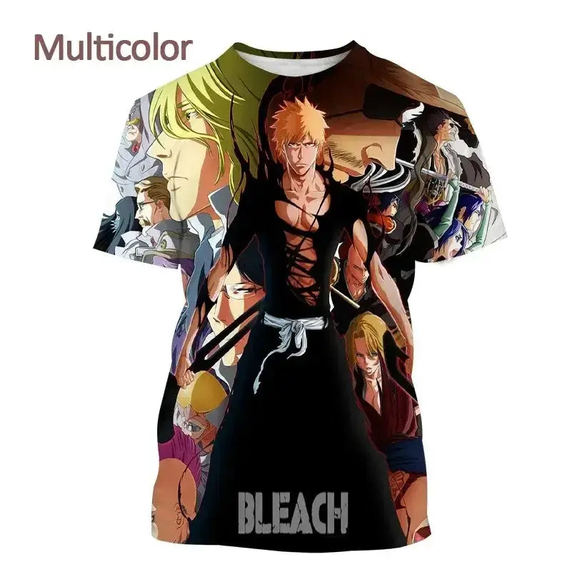 Anime Ichigo Kurosaki T-shirt featuring 3D Bleach design, summer casual top from Infinite Visibility with vibrant character artwork.