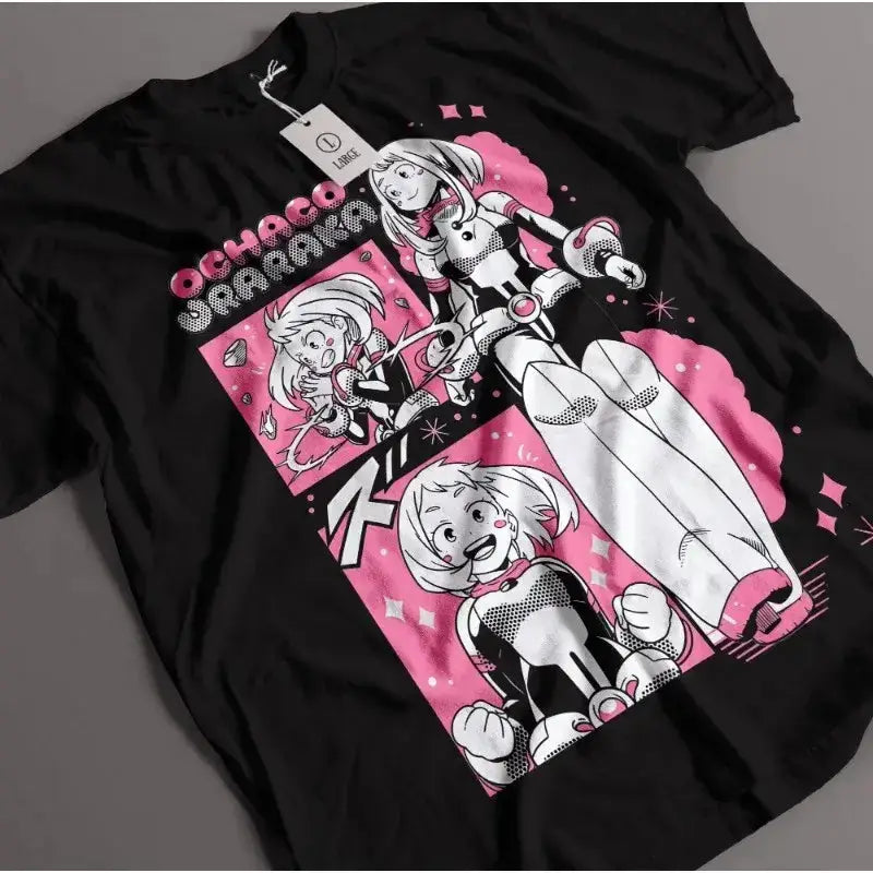 Oversized Ochaco Uraraka cosplay T-shirt by Infinite Visibility, featuring colorful anime character graphic on summer casual tee.