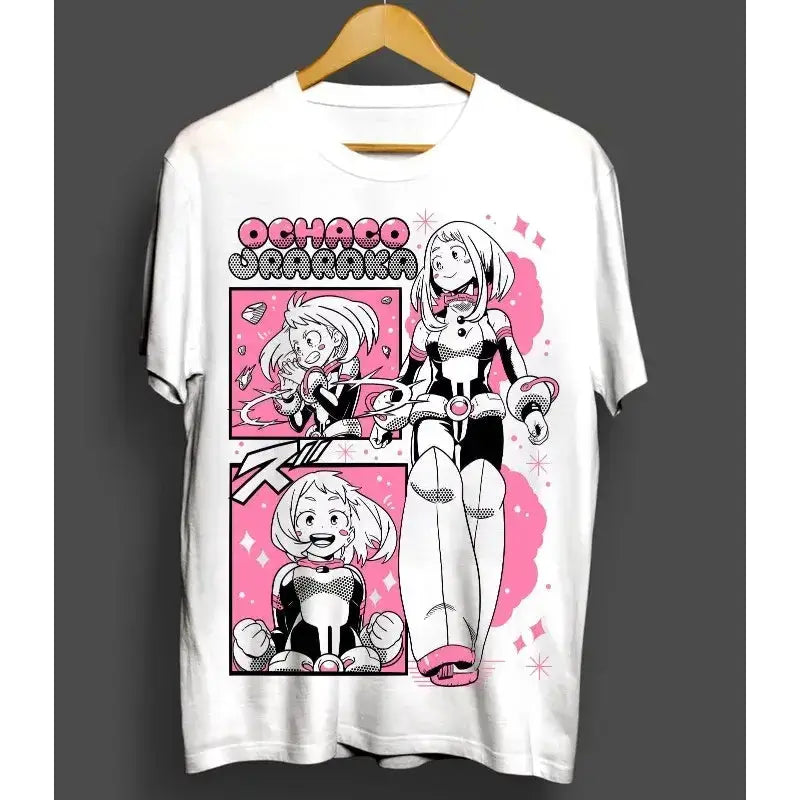 Oversized Ochaco Uraraka cosplay T-shirt from Infinite Visibility featuring a colorful graphic design for summer wear.