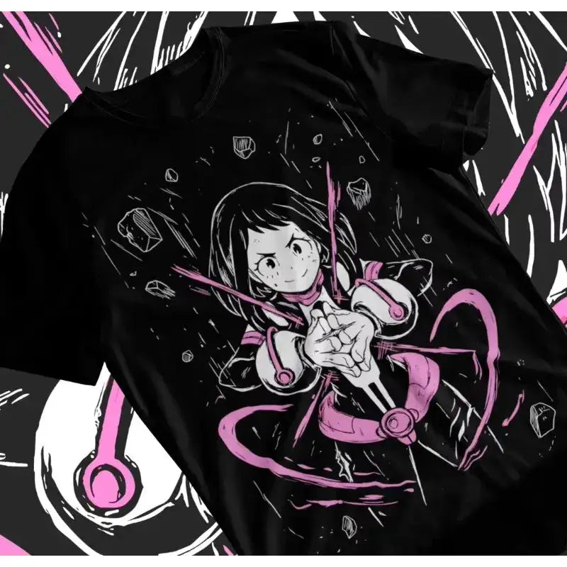 Ochaco Uraraka BNHA anime cosplay T-shirt by Infinite Visibility, soft fabric, featuring vibrant print of the character on a casual tee.