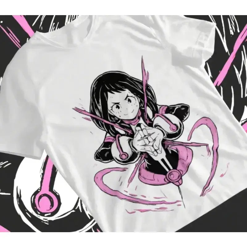Ochaco Uraraka BNHA anime cosplay T-shirt by Infinite Visibility, featuring a soft, comfortable design with her character image.