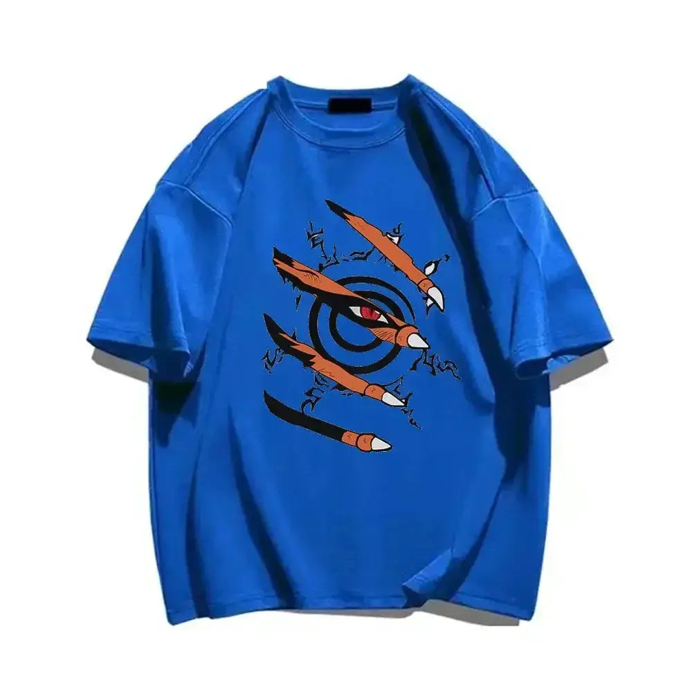 Naruto graphic T-shirt featuring Nine-Tails Seal design from Infinite Visibility, showcasing Naruto's face and seal symbols.