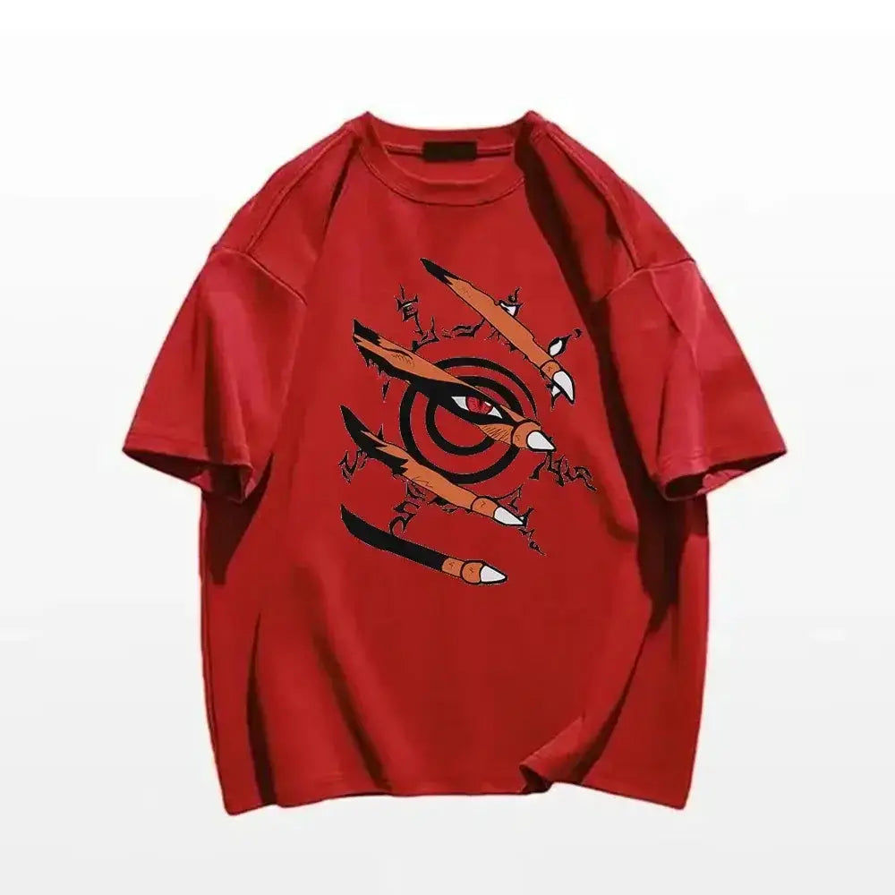 Naruto graphic T-shirt featuring Nine-Tails Seal design, black anime top from Infinite Visibility with vibrant Naruto artwork.