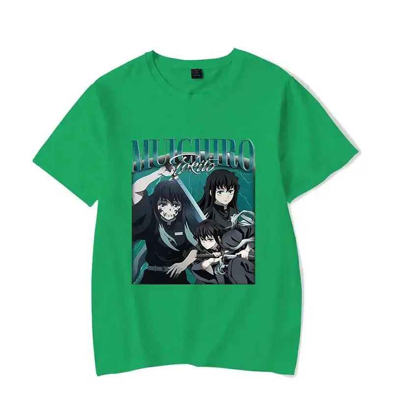 Demon Slayer Tokitou Muichirou graphic T-shirt by Infinite Visibility featuring a detailed illustration of Muichirou in a dynamic pose.
