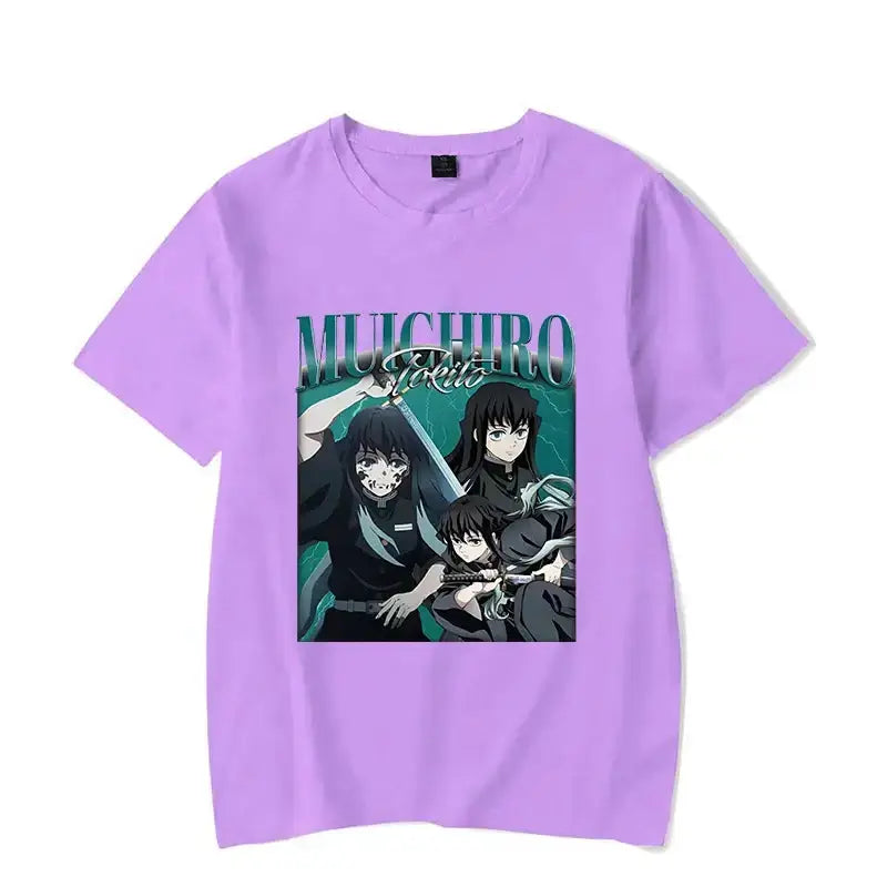 Demon Slayer Tokitou Muichirou graphic T-shirt by Infinite Visibility featuring anime character illustration on black fabric.