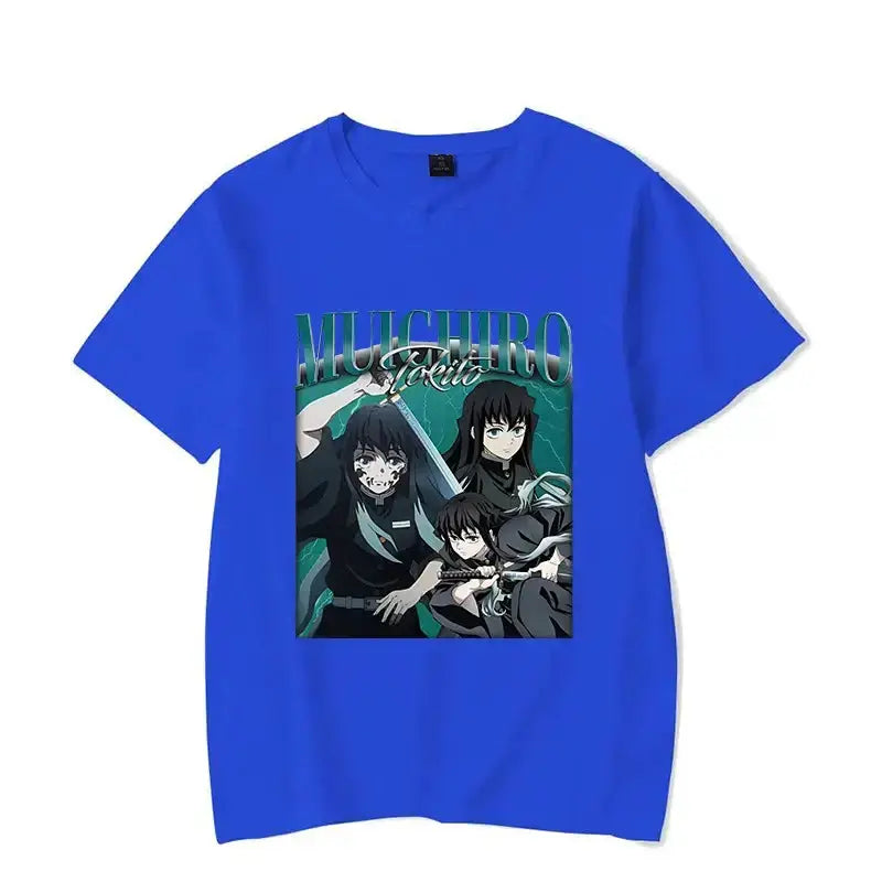 Demon Slayer Tokitou Muichirou graphic T-shirt by Infinite Visibility featuring a detailed illustration of Muichirou in action.