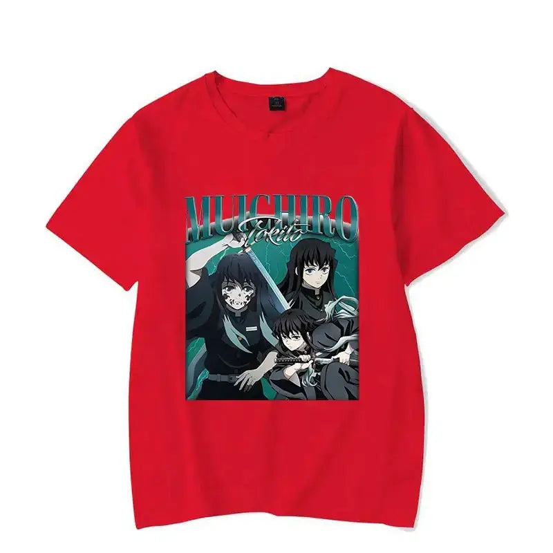 Infinite Visibility Demon Slayer Tokitou Muichirou graphic T-shirt featuring a detailed illustration of the character on a black fabric background.