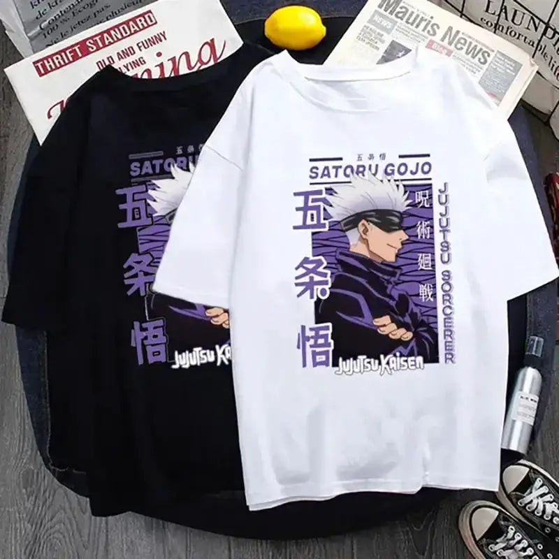 High-quality Gojo Satoru Y2K anime T-shirt by Infinite Visibility, featuring a detailed graphic of the popular character.