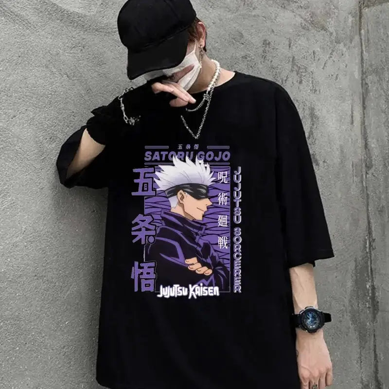 High-quality Gojo Satoru Y2k anime T-shirt by Infinite Visibility, featuring vibrant graphic design of the popular character.