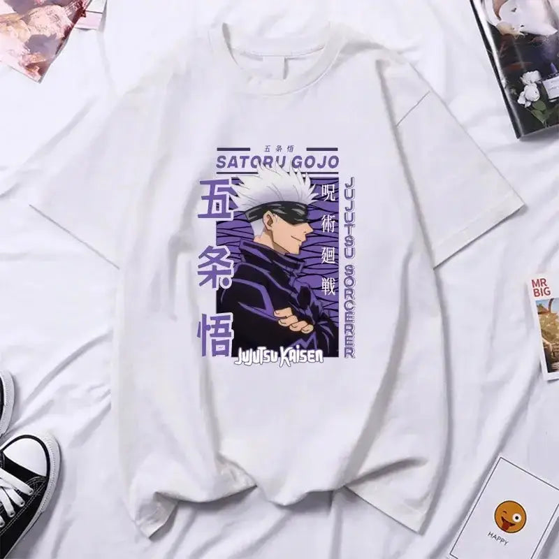 High-quality Gojo Satoru anime T-shirt from Infinite Visibility featuring vibrant Y2K style design and bold graphics.