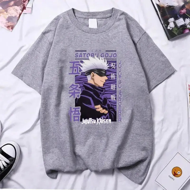 High-quality Gojo Satoru T-shirt featuring anime-inspired Y2K design, with bold graphics and vibrant colors.