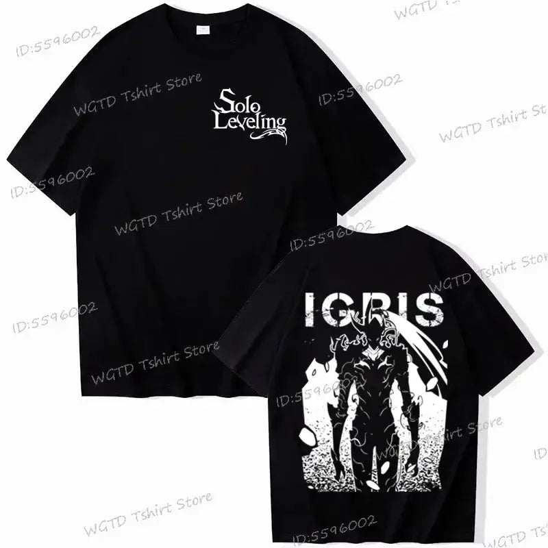 Infinite Visibility Solo Leveling T-shirt featuring Sung Jin-woo in a 100% cotton tee, displayed on a flat lay.