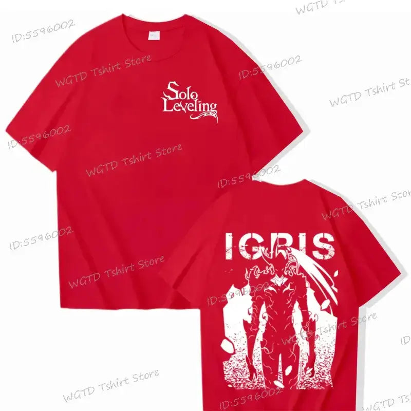 Infinite Visibility Solo Leveling T-shirt featuring Sung Jin-woo design, made from 100% cotton, displayed on a plain background.