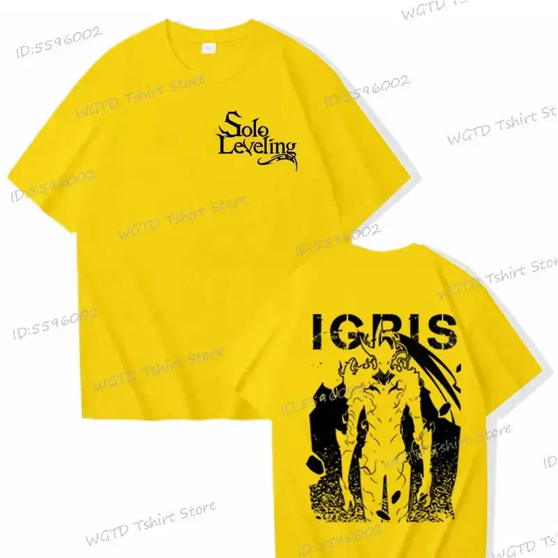 Black Solo Leveling T-shirt featuring Sung Jin-woo design, 100% cotton, from Infinite Visibility.