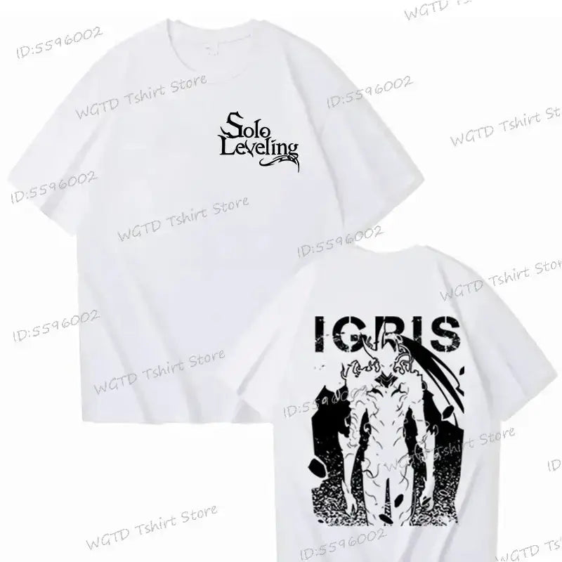 Infinite Visibility Solo Leveling T-shirt featuring Sung Jin-woo design, 100% cotton, casual fit, black color, front graphic display.