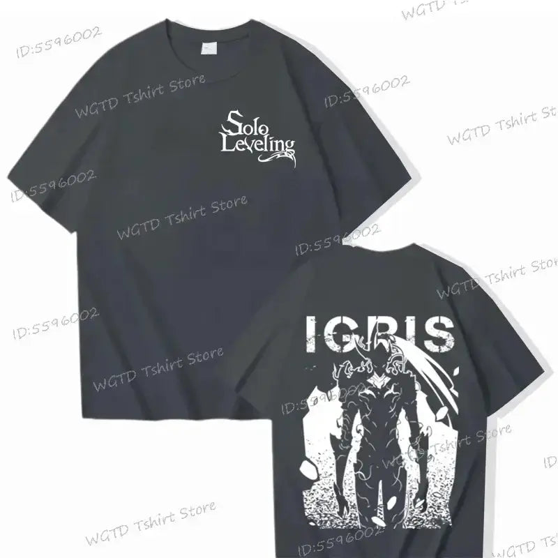 Infinite Visibility Solo Leveling T-shirt featuring Sung Jin-woo in 100% cotton, showcasing a detailed character print.