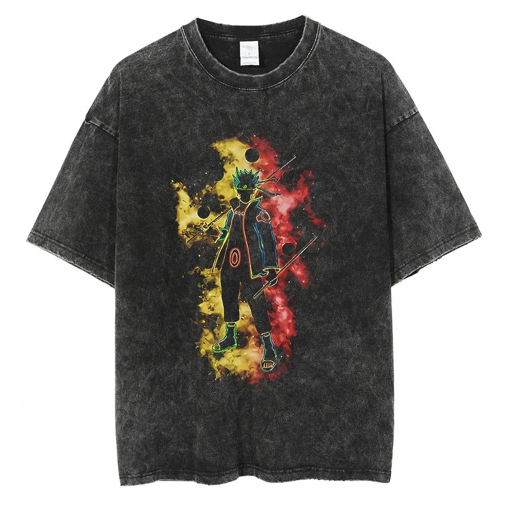 Vintage black Naruto Rock Lee streetwear T-shirt by Infinite Visibility featuring a printed graphic of Rock Lee in action.