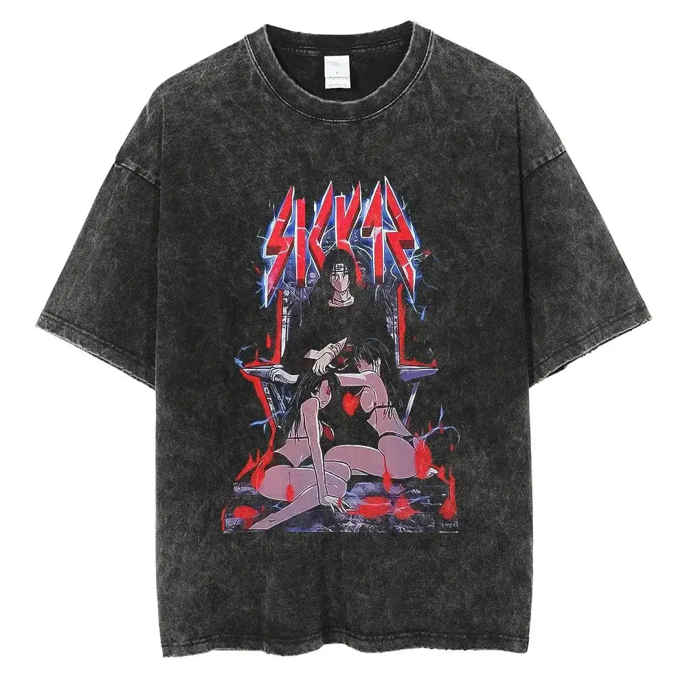 Vintage black Naruto Rock Lee streetwear T-shirt by Infinite Visibility, featuring a graphic design of Rock Lee from Naruto anime.