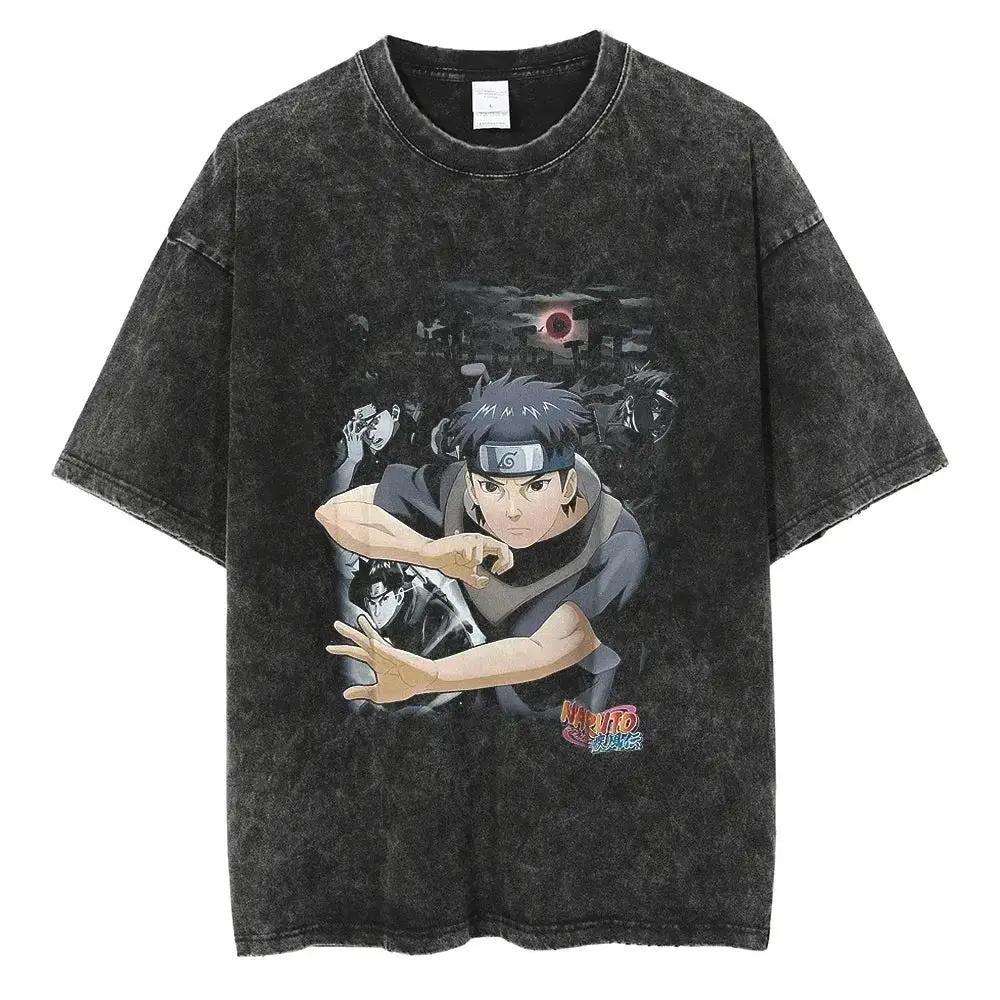 Vintage washed black Naruto Rock Lee streetwear T-Shirt by Infinite Visibility showing bold graphic design and comfortable fit.