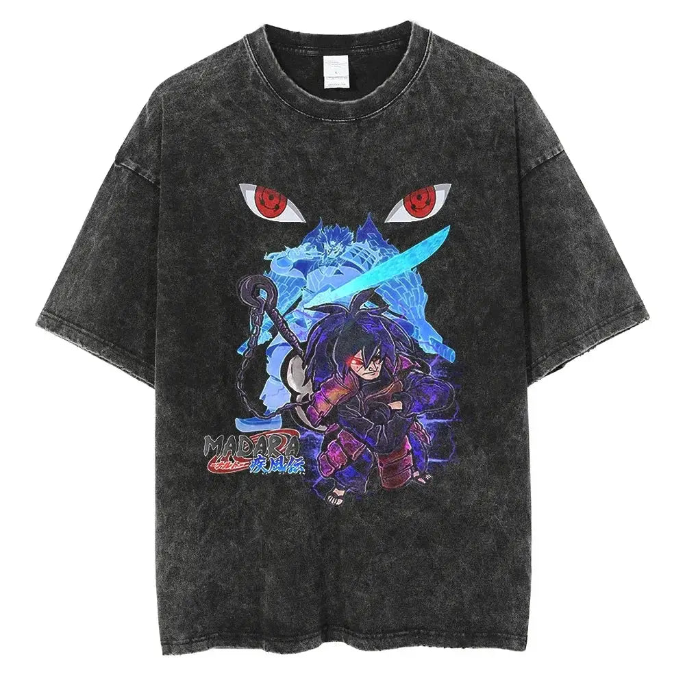 Vintage washed black Naruto Rock Lee streetwear T-shirt by Infinite Visibility featuring a graphic design of Rock Lee in action.