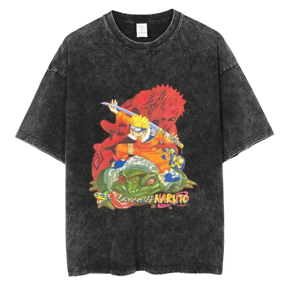 Vintage washed black Naruto Rock Lee streetwear T-shirt by Infinite Visibility, featuring a graphic design of the character in action.