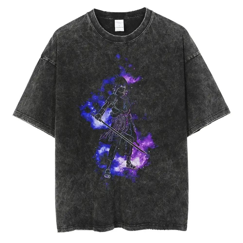 Vintage washed black Naruto Rock Lee streetwear T-shirt by Infinite Visibility, featuring a graphic design of Naruto character.