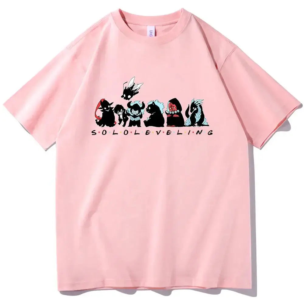 Cute Solo Leveling anime T-shirt by Infinite Visibility featuring character artwork, perfect for anime fans.