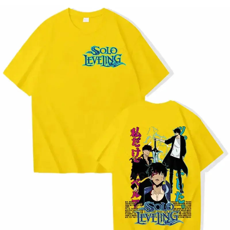Black Solo Leveling T-shirt featuring Sung Jinwoo design, made of cotton, streetwear style by Infinite Visibility.