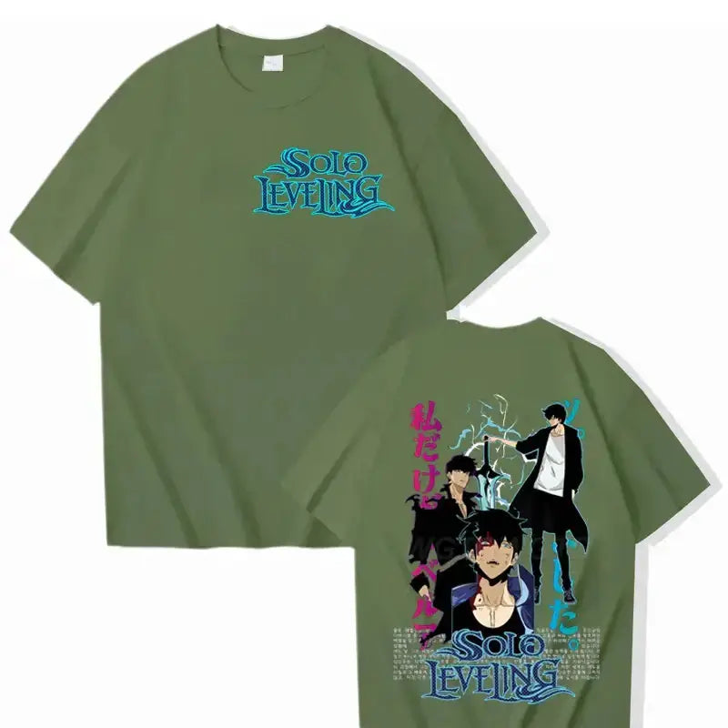 Black Solo Leveling T-shirt featuring Sung Jinwoo from Infinite Visibility, made of soft cotton with streetwear style.