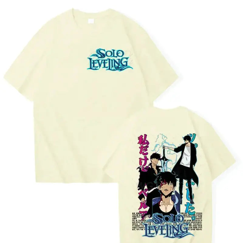 Black Solo Leveling T-shirt featuring Sung Jinwoo graphic, cotton streetwear style from Infinite Visibility, casual and comfortable fit.